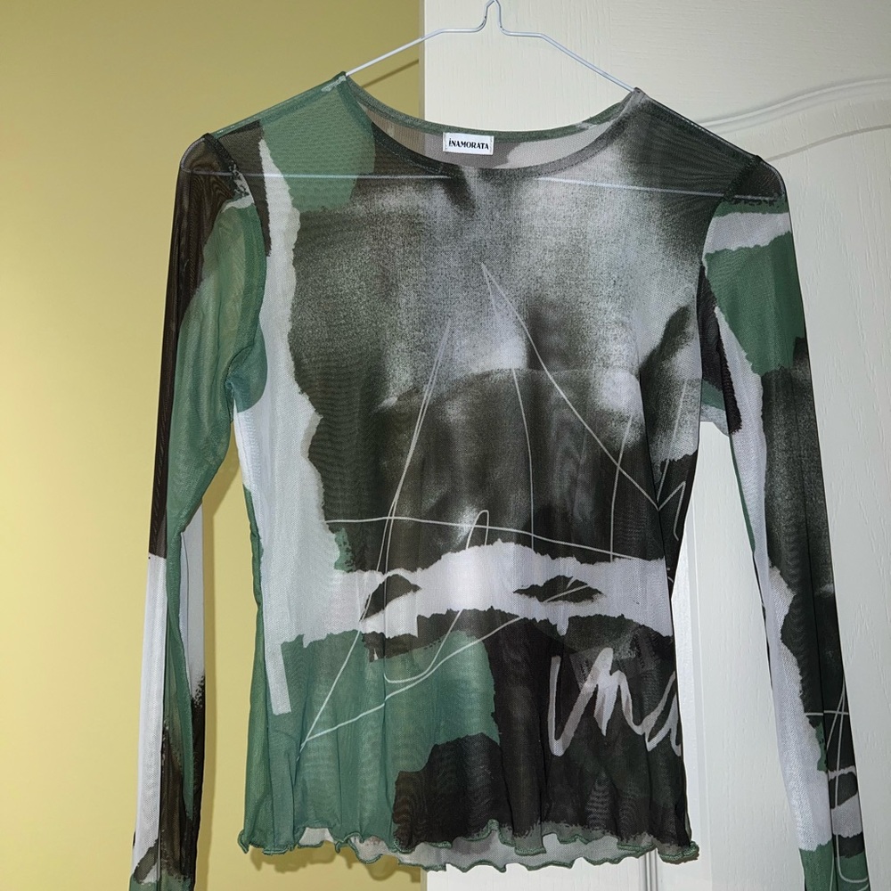 iNAMORATA Green and Black Abstract Blouse